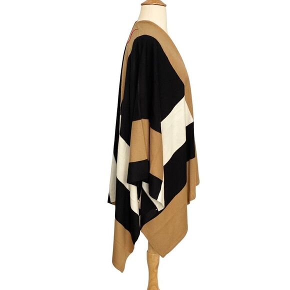 Parrish LA Colorblock Stevie Poncho Cape Wrap Sweater Camel Black Cream OS NWT - Picture 5 of 13